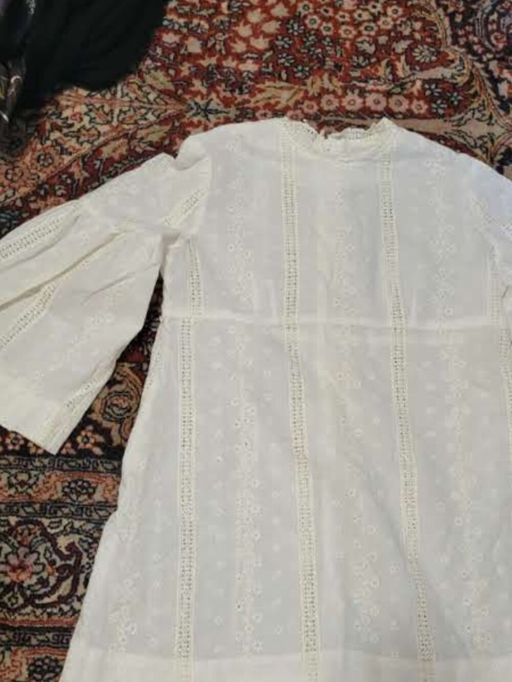 Vintage 70's Bell Sleeve Girls White eyelet Mini Dress